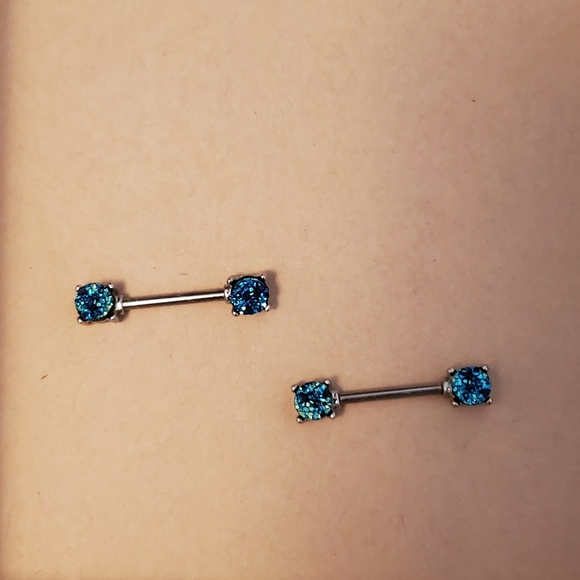Blue Druzy Nipple Barbell Set - Picture 3 of 4